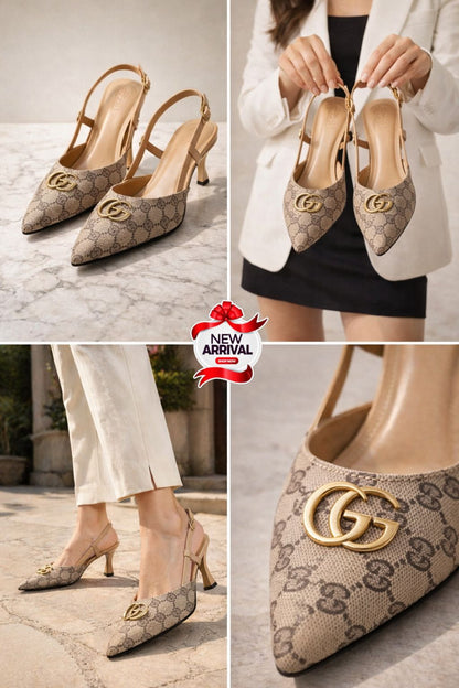 G-U-C-C-I Heels – Luxury Women Footwear (Beige)