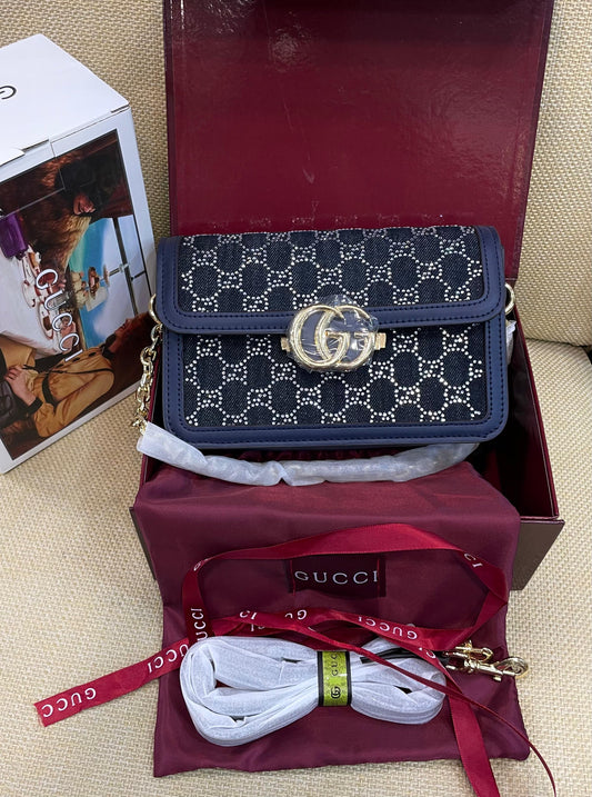 G-U-C-C-I Marmont Shoulder Women Bag – Signature Luxe Edition (Blue)