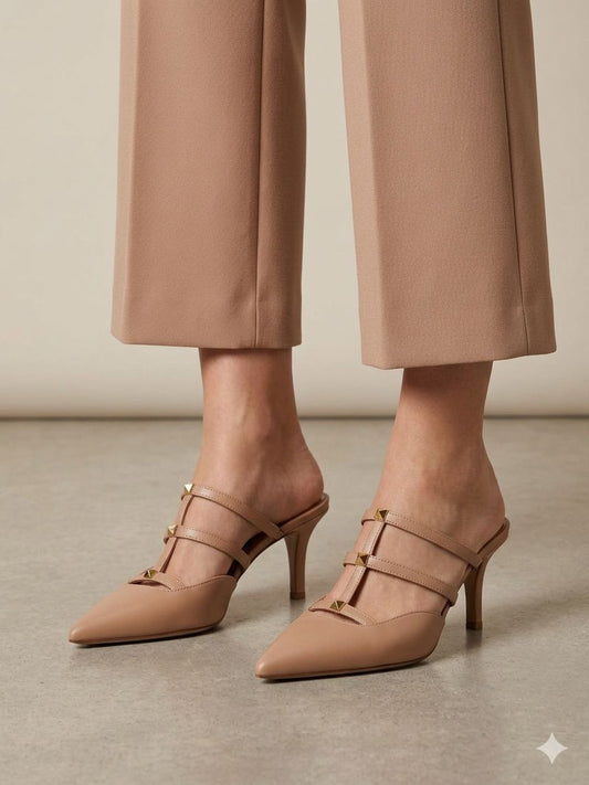 V-A-L-E-N-T-I-N-O Dual Tone Heels – Statement Women Footwear (Beige)
