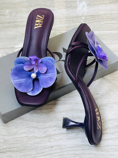 Z-A-R-A Floral Heels – Bloom Style Women Footwear (Purple)