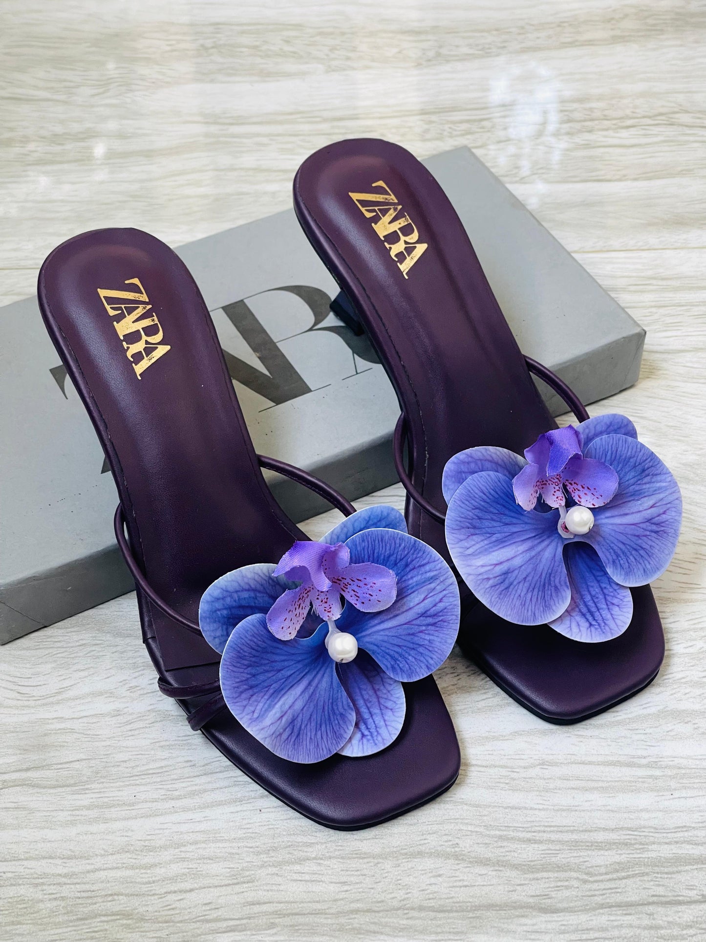 Z-A-R-A Floral Heels – Bloom Style Women Footwear (Purple)