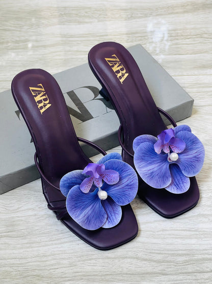 Z-A-R-A Floral Heels – Bloom Style Women Footwear (Purple)