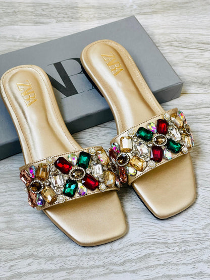 Z-A-R-A Stones Bunch Flats – Sparkle Comfort Women Footwear (Gold)