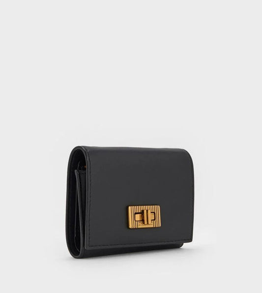 C-H-A-R-L-E-S & K-E-I-T-H Edna Turn-Lock Wallet – Knotted Strap Women Bag (Black)