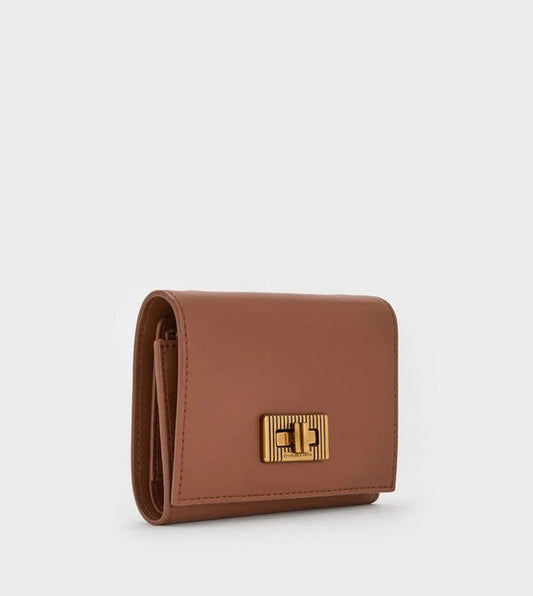C-H-A-R-L-E-S & K-E-I-T-H Edna Turn-Lock Wallet – Knotted Strap Women Bag (Brown)