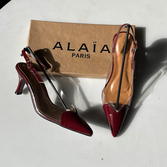 A-L-A-Ï-A Le Cœur Slingbacks – Heartline Patent Women Footwear (Maroon)