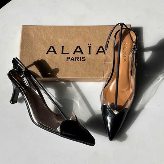 A-L-A-Ï-A Le Cœur Slingbacks – Heartline Patent Women Footwear (Black)