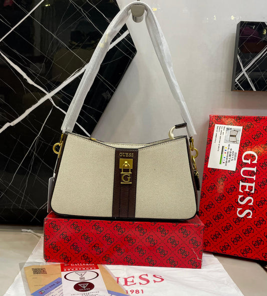 G-U-E-S-S Chic Shoulder Women Bags – Master Quality Collection (Cream/Brown)