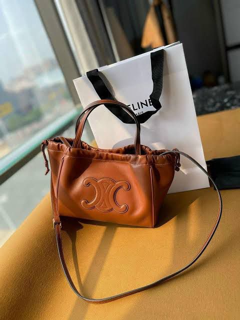 C-E-L-I-N-E Small Cabas Drawstring – Triomphe Carry Women Bag (Brown)