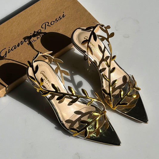 G-I-A-N-V-I-T-O R-O-S-S-I Pointed Heels – Sleek Elegance Women Footwear (Gold)