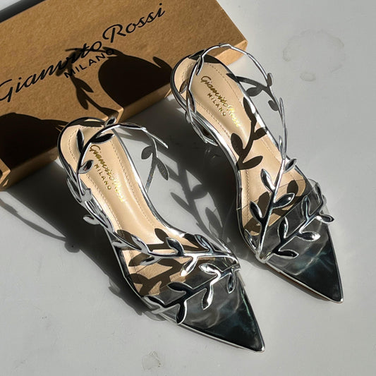 G-I-A-N-V-I-T-O R-O-S-S-I Pointed Heels – Sleek Elegance Women Footwear (Silver)