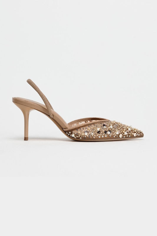 Z-A-R-A Rhinestone Slingback Heels – Glam Spark Women Footwear (Gold)