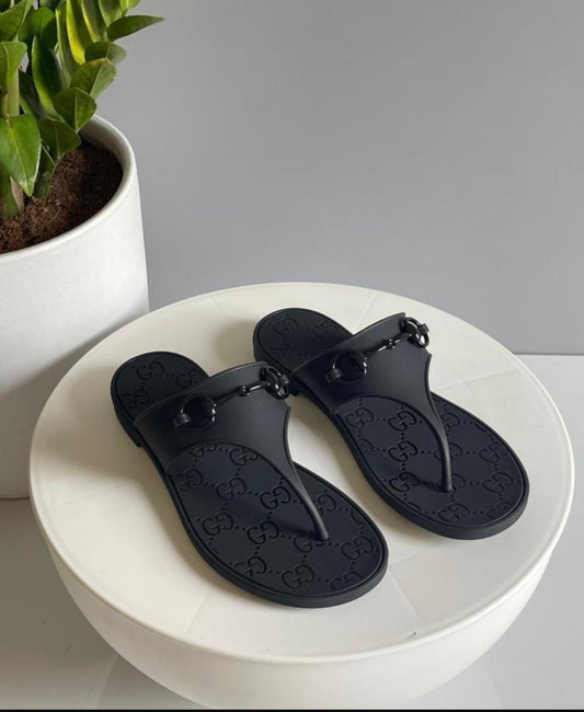 G-U-C-C-I Minorca Thong Flats – Premium Jelly Sole Women Footwear (Black)