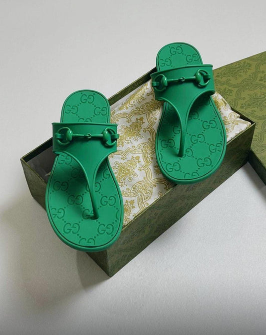 G-U-C-C-I Minorca Thong Flats – Premium Jelly Sole Women Footwear (Green)