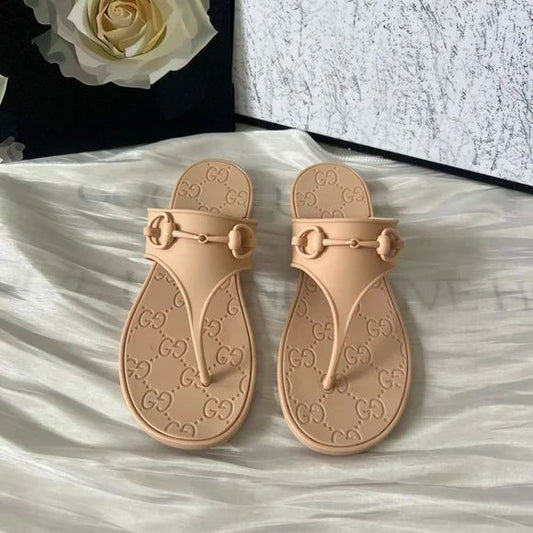 G-U-C-C-I Minorca Thong Flats – Premium Jelly Sole Women Footwear (Beige/Cream)