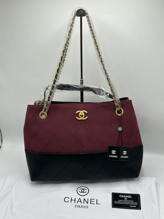 C-H-A-N-E-L Lingge Tote Women Bag – Two-Tone Luxe Edition (Maroon)