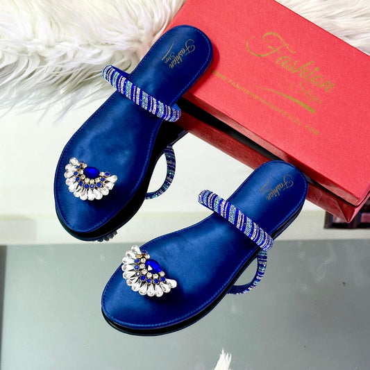 FASHIONSTEPS Women Footwear – Elegant Flat Slippers (Blue)