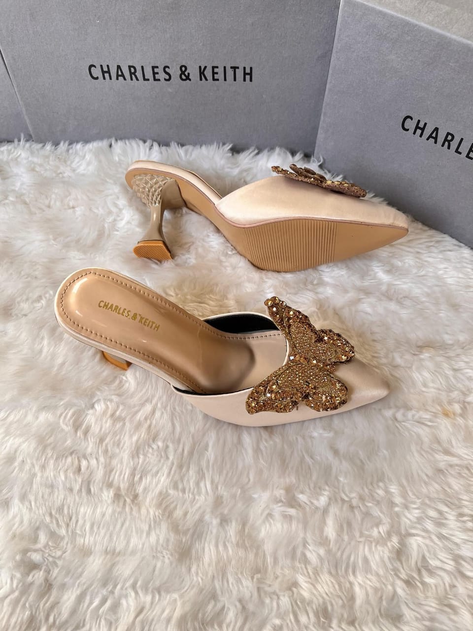 CHARLES & KEITH – Elegant Heels with Brand Box (Gold)