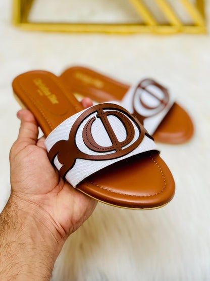 Christian Dior Slippers (Brown/White)