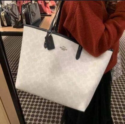 C-O-A-C-H CITY TOTE BAG IN SIGNATURE CANVAS – Women Bag (White/Black)