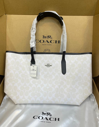 C-O-A-C-H CITY TOTE BAG IN SIGNATURE CANVAS – Women Bag (White/Black)