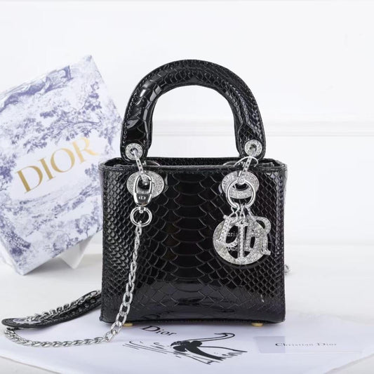 C-H-R-I-S-T-I-A-N D-I-O-R Mini Lady Dior – Crystal Charm Women Bag (Black)