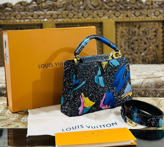 Louis Vuitton Capucines Women Bag - Premium Quality with Brand Box (Blue/Black/Yellow)