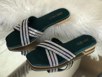 Jimmy Choo Women Slippers – Luxury & Comfort Combined (Green)
