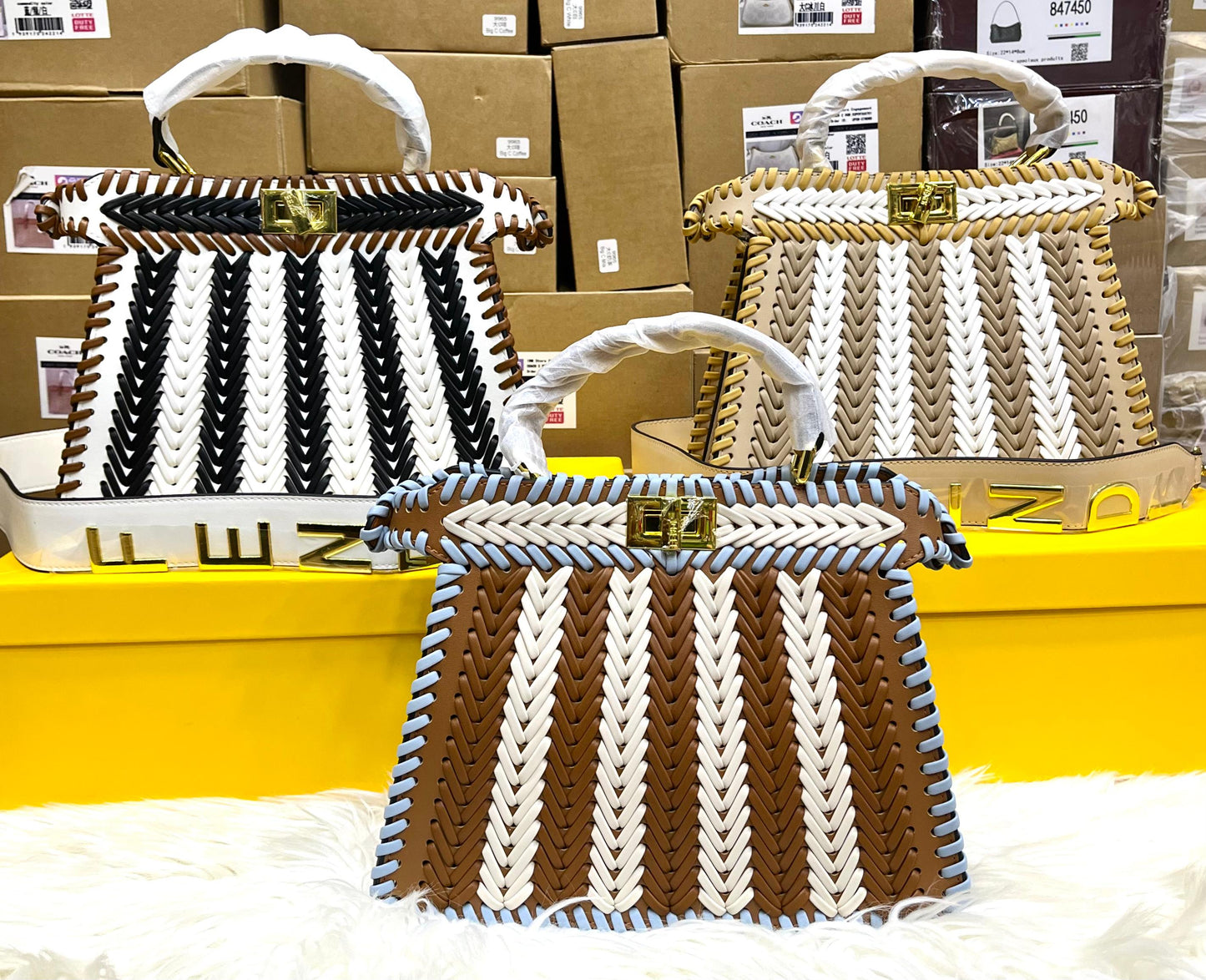 FENDI ICONIC PEEKABOO ISEEU LEATHER – Women Bag (Black White)