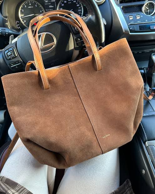 POLÈNE Cyme Suede Leather Handbag – Premium Women Bag (Mustard Brown)