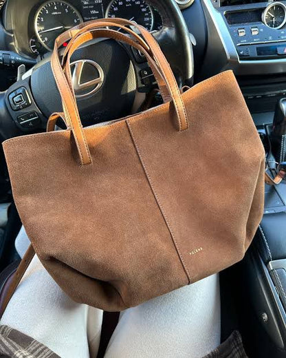 POLÈNE Cyme Suede Leather Handbag – Premium Women Bag (Mustard Brown)