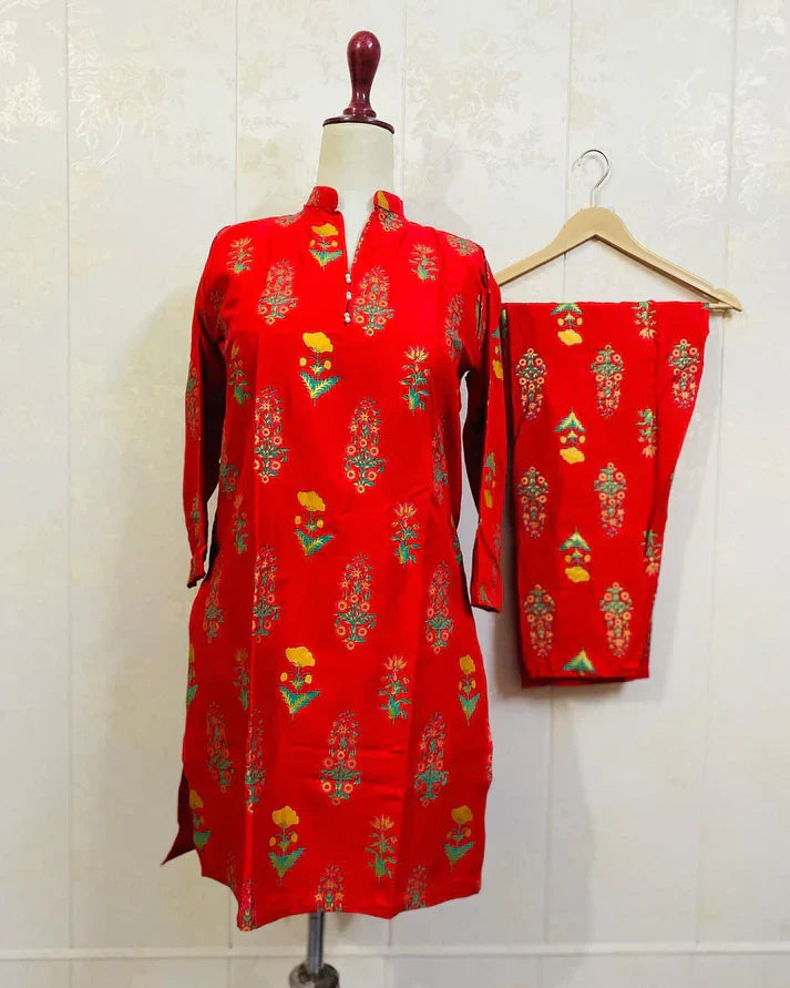 Rangrasiya Floral Print 2Pcs Stitched (Red)