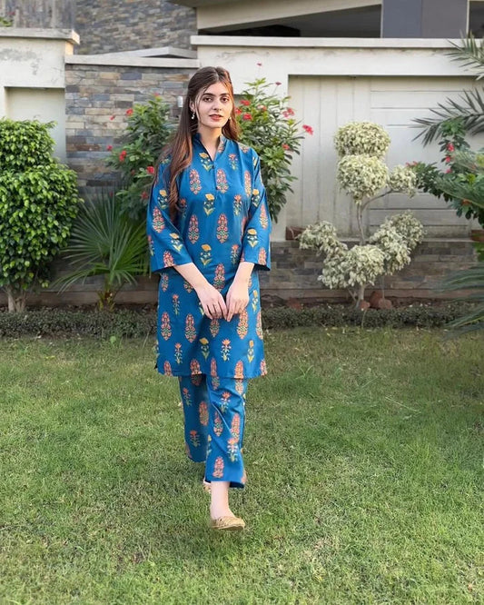 Rangrasiya Floral Print 2Pcs Stitched (Blue)