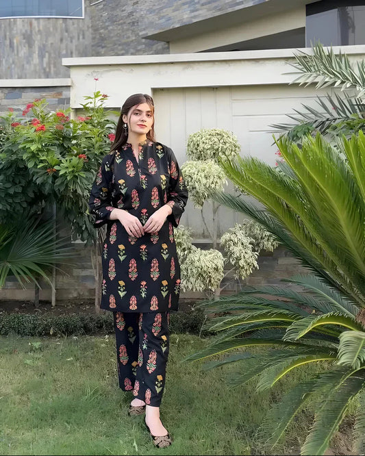 Rangrasiya Floral Print 2Pcs Stitched (Black)