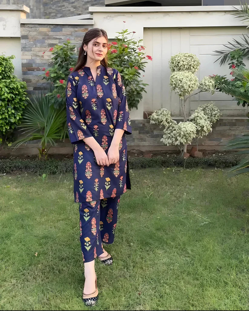 Rangrasiya Floral Print 2Pcs Stitched (Navy Blue)