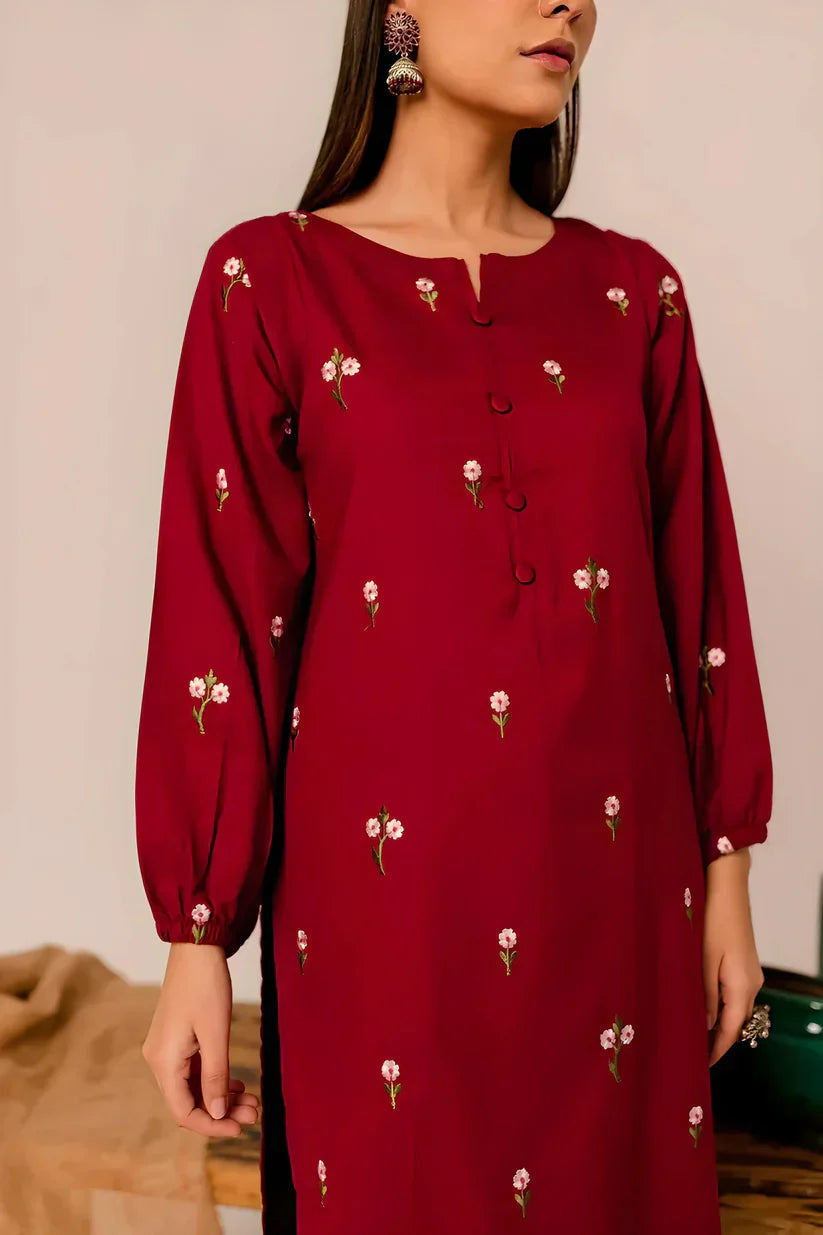 Baaz 2Pcs Stitched Embroidered Dress (Maroon)