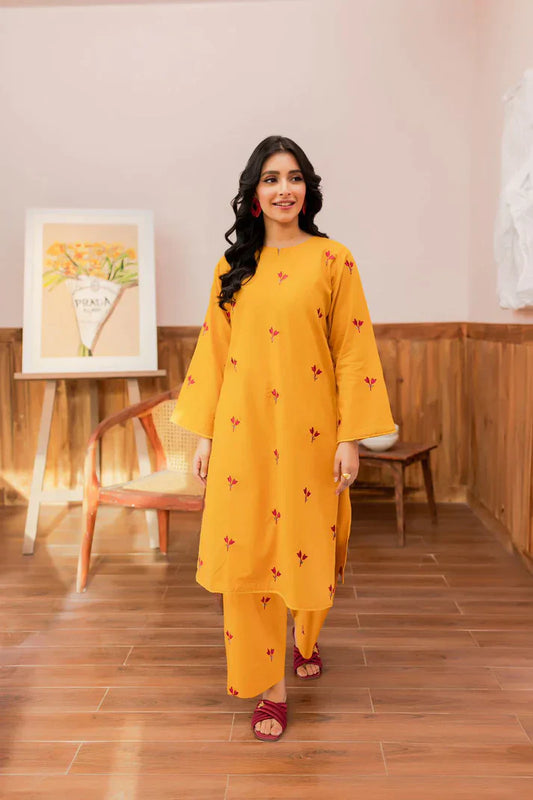 Baaz 2Pcs Stitched Embroidered Dress (Mustard)