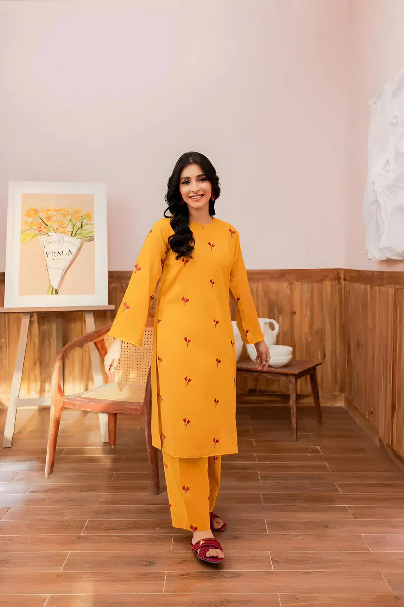 Baaz 2Pcs Stitched Embroidered Dress (Mustard)