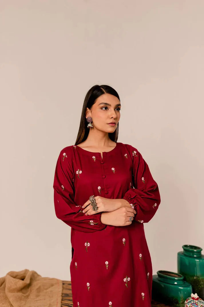 Baaz 2Pcs Stitched Embroidered Dress (Maroon)