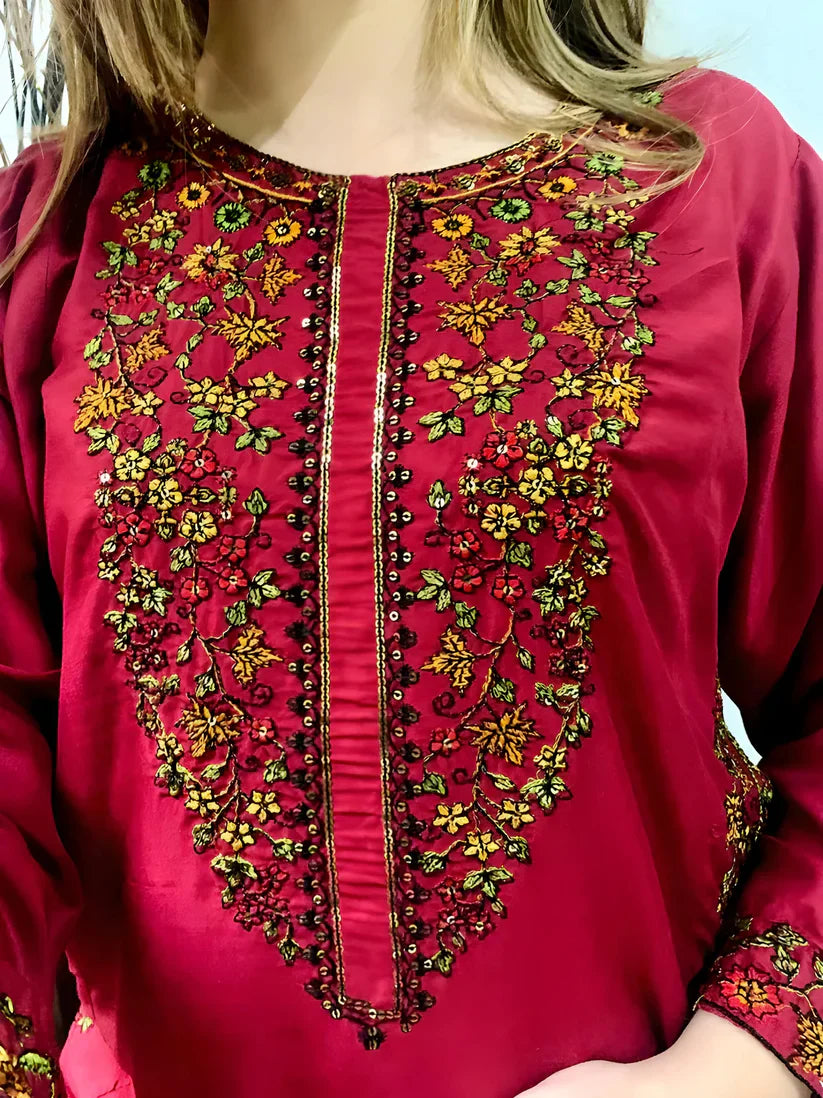 Bagh-e-Bahar 2Pcs Stitched (Mehroon)