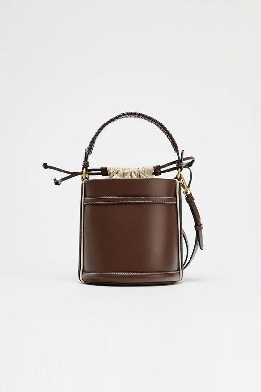 Z-A-R-A Braided Handle Bucket Women Bag – Casual Chic Edition (Brown)