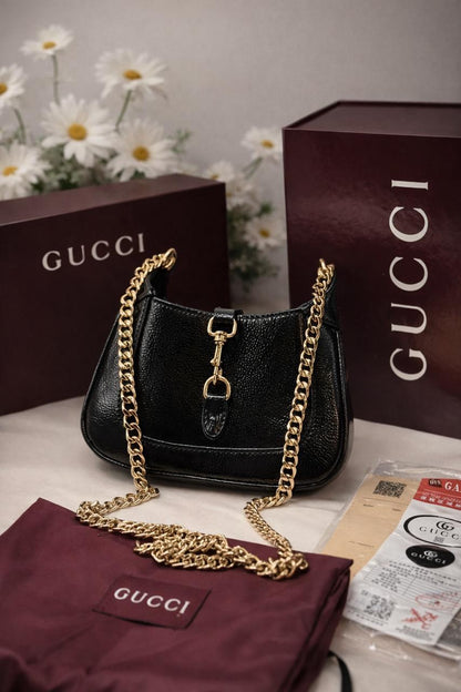 G-U-C-C-I Jackie Notte Mini Women Bag | With Double Brand Box & Dust Bag (Black)