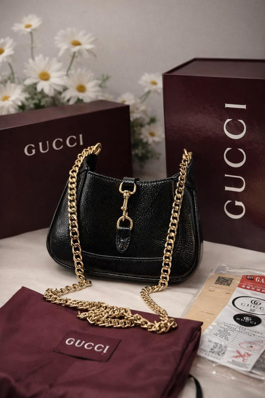 G-U-C-C-I Jackie Notte Mini Women Bag | With Double Brand Box & Dust Bag (Black)