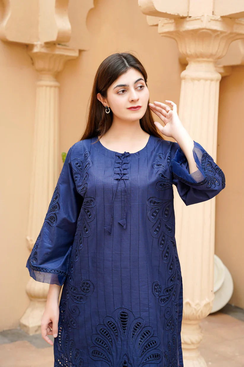 " NERMINE " 2Pcs Stitched Embroidered Dress (Navy Blue)