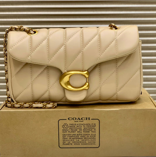 C-O-A-C-H QUILTED TABBY SHOULDER BAG 26 – Women Bag (Beige with Golden C)
