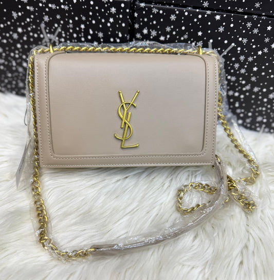 S-A-I-N-T L-A-U-R-E-N-T Sunset Medium Bag – Smooth Leather Women Shoulder Bag (Beige)