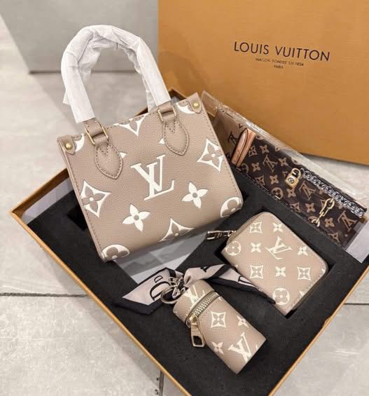 LOUIS VUITTON Women Bag – 3 PCS Set | Handbag, Card Holder & Coin Pouch (Beige)