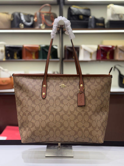 C-O-A-C-H CITY TOTE BAG IN SIGNATURE CANVAS – Women Bag (Beige)