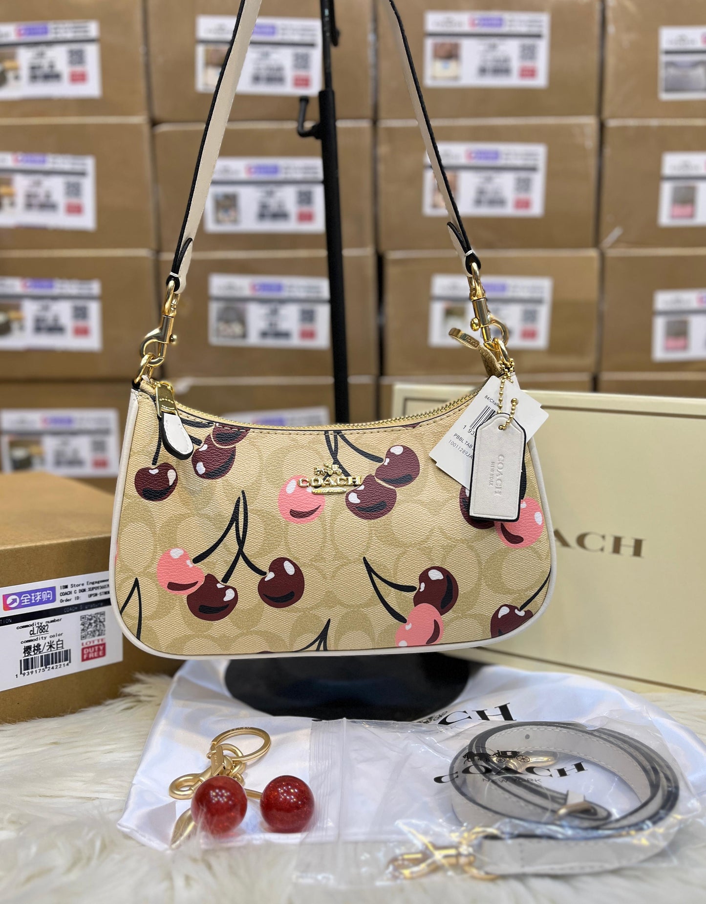 C-O-A-C-H Teri Shoulder Women Bag in Signature Canvas (Fruit Design B) Beige