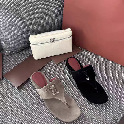 Loro Piana Summer Charms Walk Suede Thong Sandals – Premium Women Footwear (Grey)